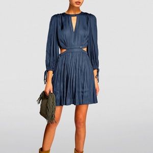 Maje Satin Cut-Out Mini Dress in Navy